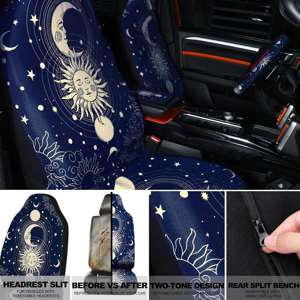Estune 19 Pcs Car Seat Covers, Full Set Car Accessories Steering Wheel Front ...