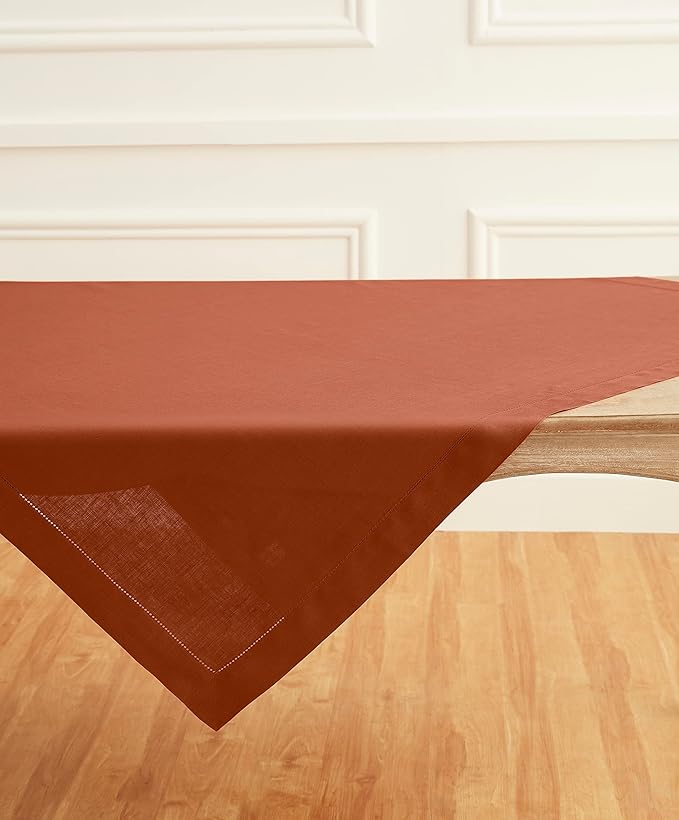 Solino Home Linen Cinnamon Tablecloth 52 x 52 Inch - 100% Pure Linen Square T...
