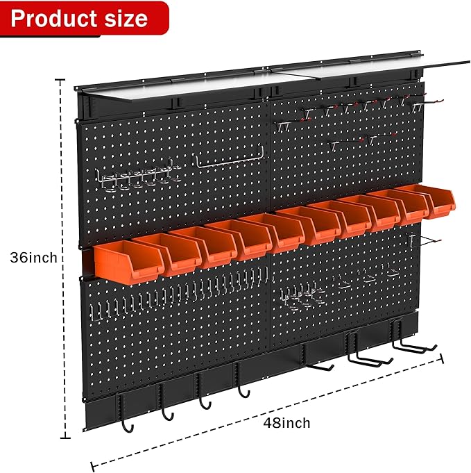 Ultrawall Black Pegboard Wall Organizer, 48X 36 inch