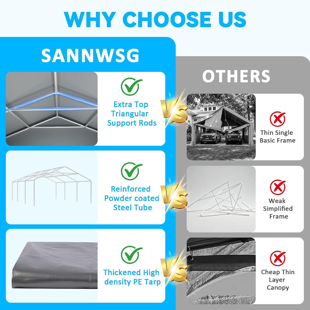 Carports Heavy Duty 10X20,Carport Canopy with Side Windows, Portable Car Port...