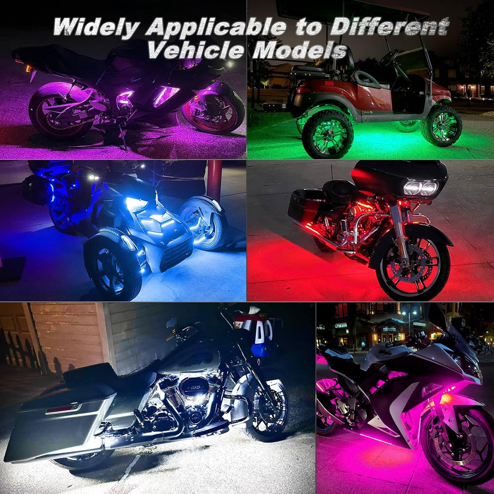 8PCS Motorcycle RGB LED Accent Lights with APP & RF Remote, Waterproof Fr...