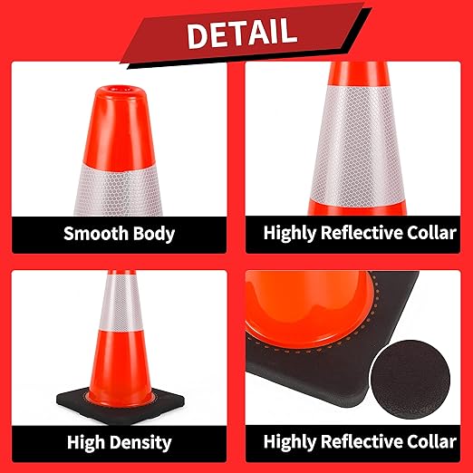 Traffic Cones 18 inch 6 Pack Heavy Duty Safety Cones Orange
