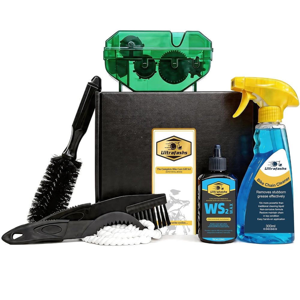 Bike Cleaning Kit, 8-Piece with Degreaser, 4 oz WS2 Lube & Chain Scrubber