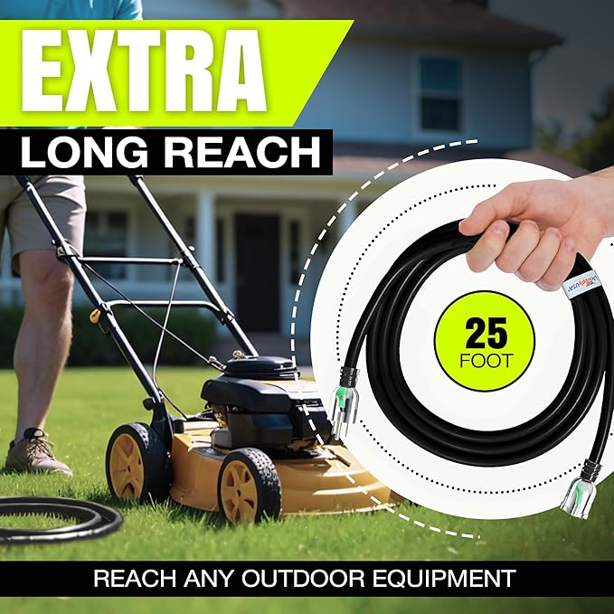 25ft Outdoor/Indoor Extension Cord 12/3 Gauge Extra Heavy Duty 3 Prong SJTW