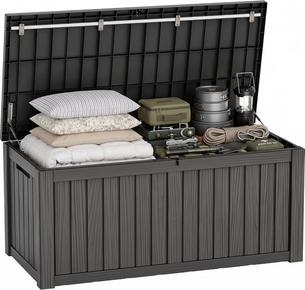ROJIK 170 Gallon Waterproof Outdoor Deck Storage Box, UV Resistant, Lockable ...