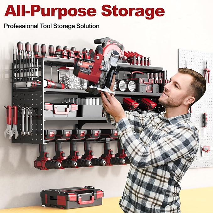 Power Tool Organizer Wall Mount, 4 Tier Tool Storage Rack