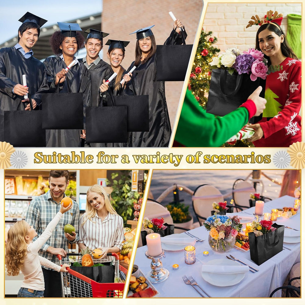 Epakh 48 Pcs Black Reusable Gift Bag with Handle Bulk for Halloween Wedding