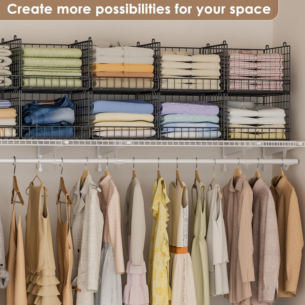 Stackable Closet Organizers and Storage Baskets, 4-Tier Closet Shelf Organize...