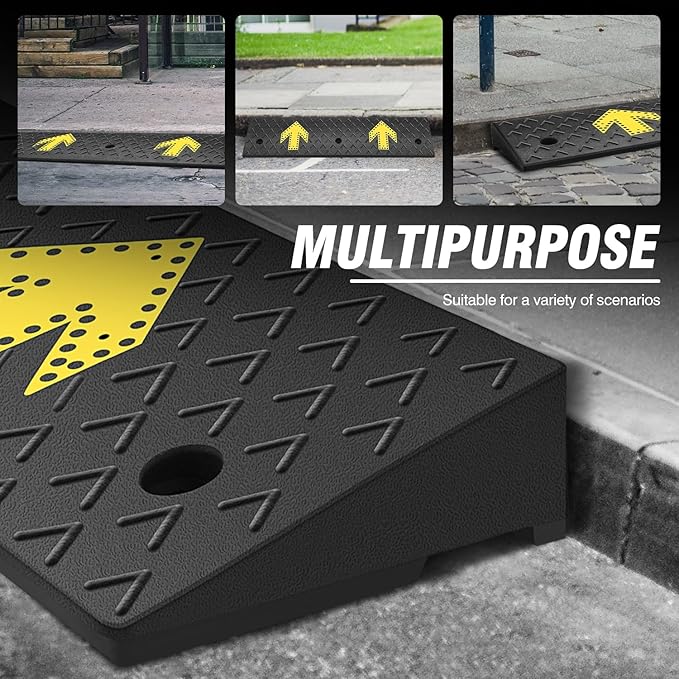 DNA MOTORING 2pcs 4.5" Rise Rubber Arrow Curb Ramp Heavy Duty Loading Th...