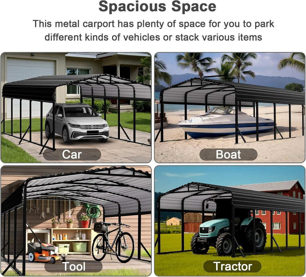 12x25 FT Metal Carport with Extra 6 Side Reinforcement Support Rods