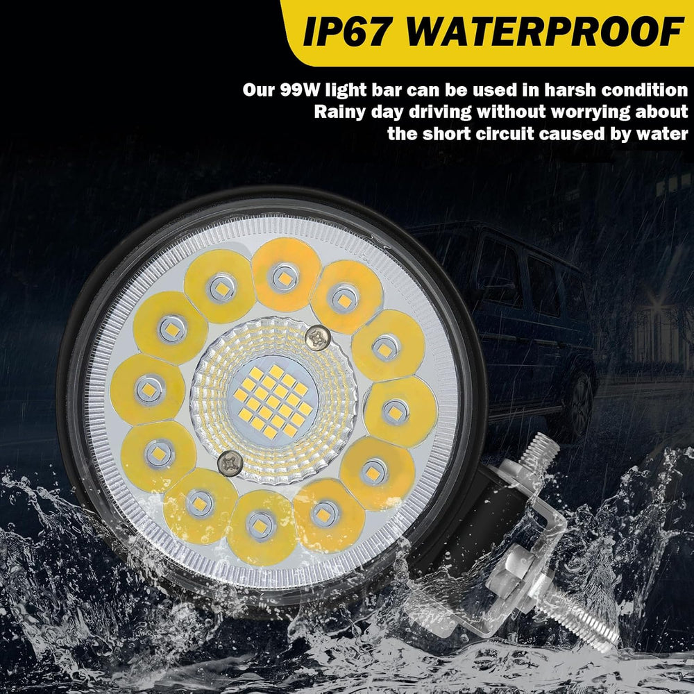 4 Inch Round LED Spot Light, 12V 24V LED Tractor Light 99W Offroad Driving Fo...