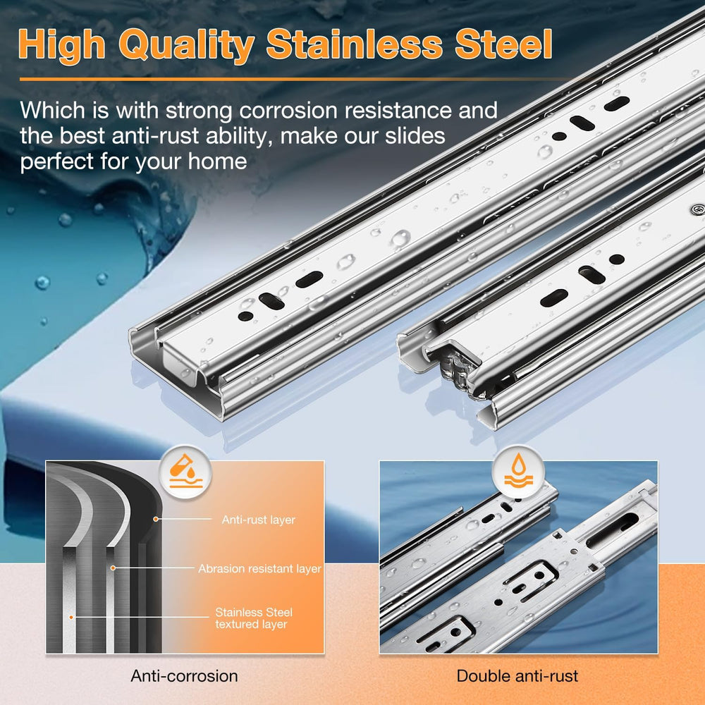 YENUO 5 Pairs Stainless Steel Drawer Slides Full Extension 10–24 Inch