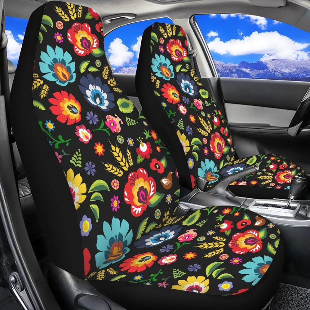 Bulopur Black Boho Floral Car Seat Covers Front Seats Only for Women Men Seat...
