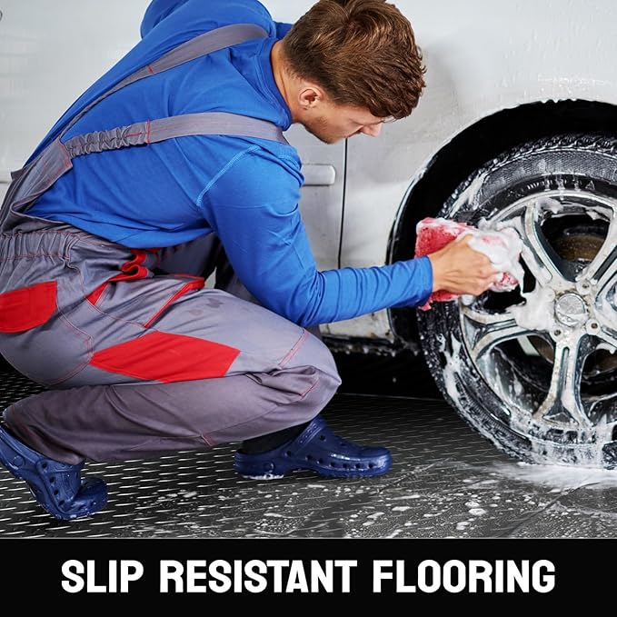 TUFFIOM 4x8 FT Garage Floor Mat, Thickened Diamond Plate PVC Garage Mats
