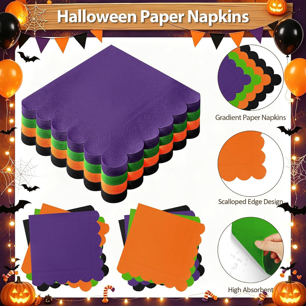 192Pcs Purple Orange Balck Plates and Napkins Party Supplies, Disposable 9’’ ...