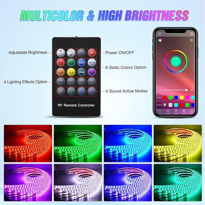 Nilight 6Pcs Car Underglow Neon Accent Strip Lights 300 LEDs RGB Multi Color