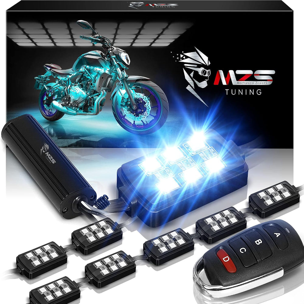 MZS 8Pcs Motorcycle LED Light Kit, Multi-Color Neon RGB Strips LED Underglow ...