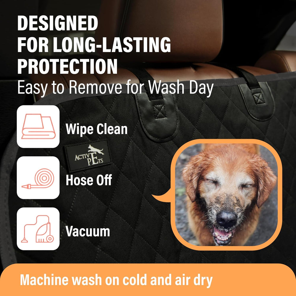 Active Pets Black Car Rear Seat Cover for Dogs, Durable Waterproof & Scra...