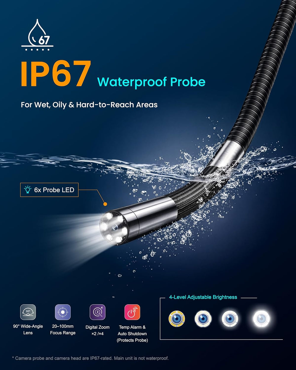 ROVE RS2 Articulating Borescope Camera with Light, 2-Way 210°, 32GB Card