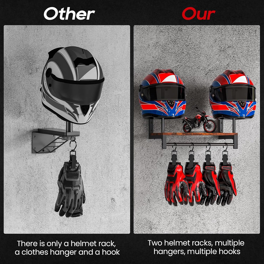 Automotive Helmet Holder Wall Mount, Solid Wood and Metal Helmet Rack with 4 ...