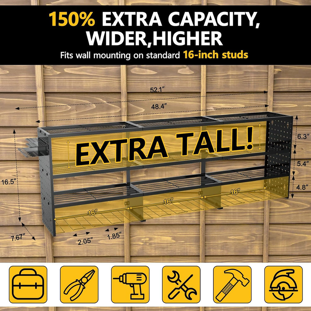 49" W Large Power Tool Organizer Wall Mount, 4 Layer Heavy Duty Metal To...