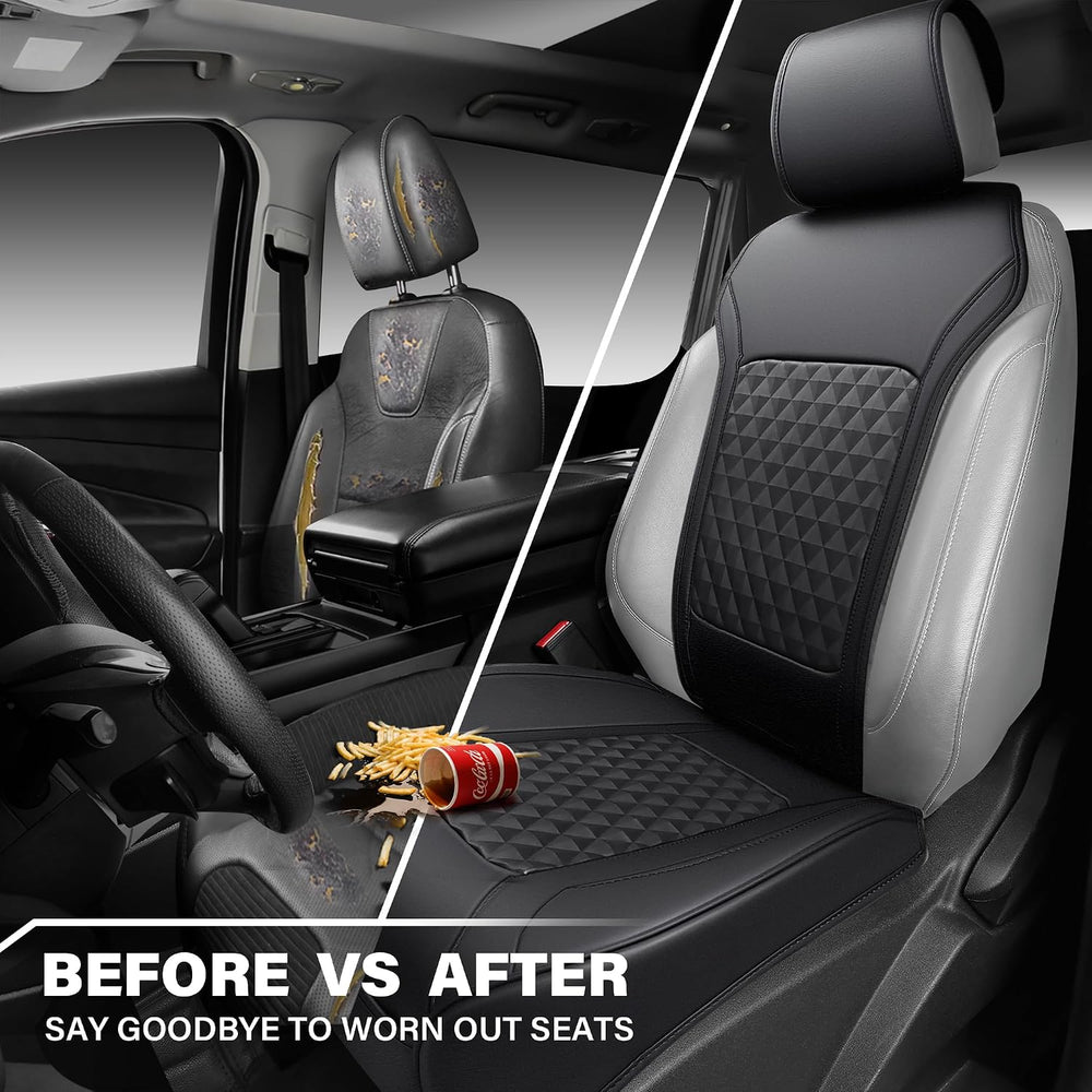 2Pack Front Car Seat Covers Leather Memory Foam Water Proof Seat Protector Un...