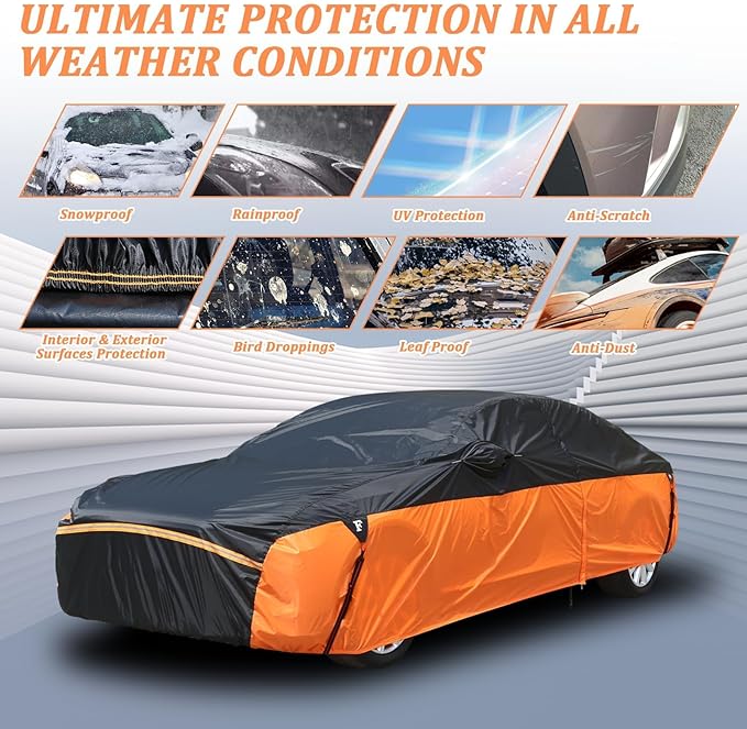 Waterproof Car Cover for Automobiles, All Weather Full Exterior Covers Fit for