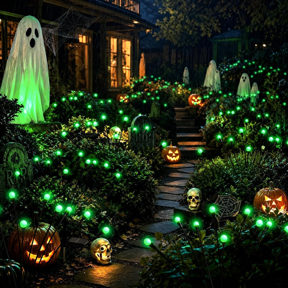 Solar Halloween Lights(6Pack 60LED), Green Outdoor Halloween Decor