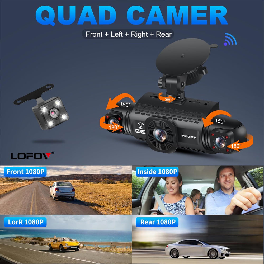 4 Channel Dash Cam 360° View 5G WiFi & APP Control, LOFOV 2K Front and Re...