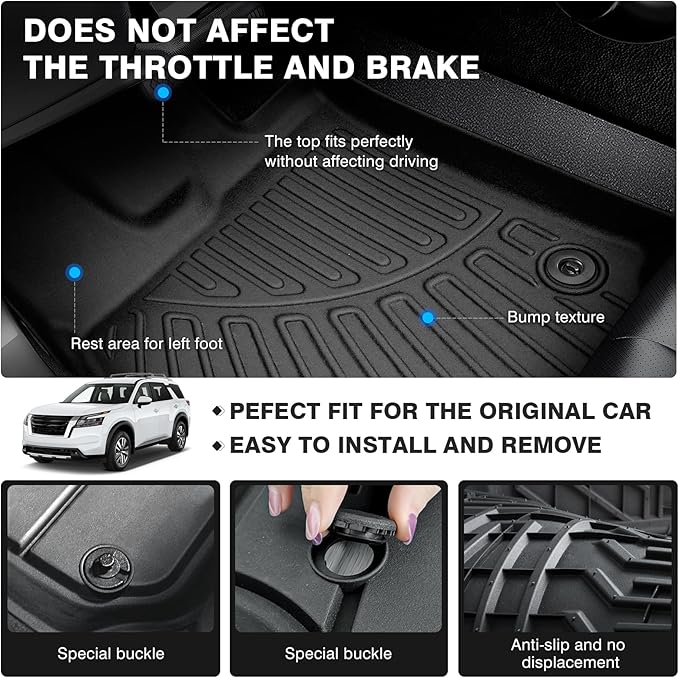 Powerty Floor Mats for 2023-2025 Nissan Pathfinder 7 Seats Accessories All