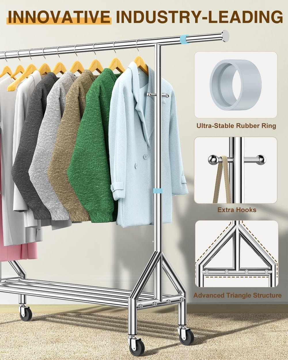Upgraded 100% Stainless Steel Clothing Rack Load 760LBS, Heavy Duty Clothes R...