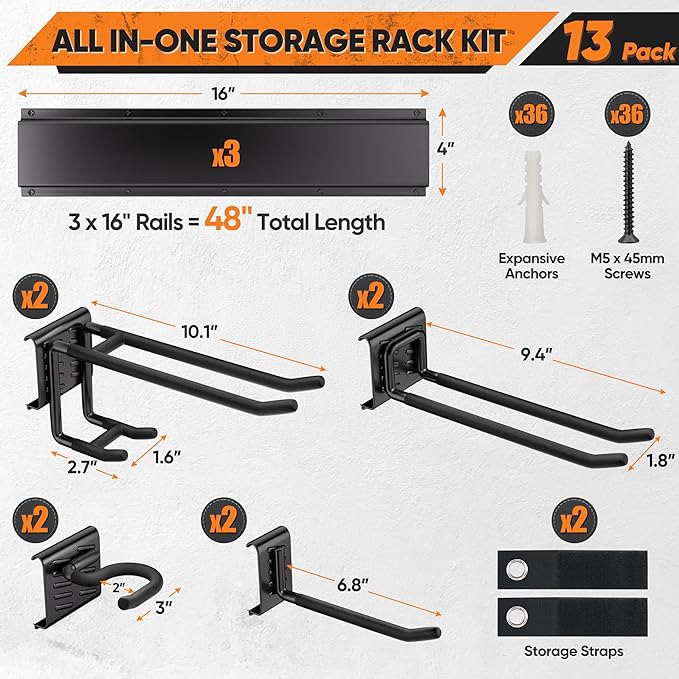 Garden Tool Organizer Wall Mount, 48 inches Tool Storage Rack