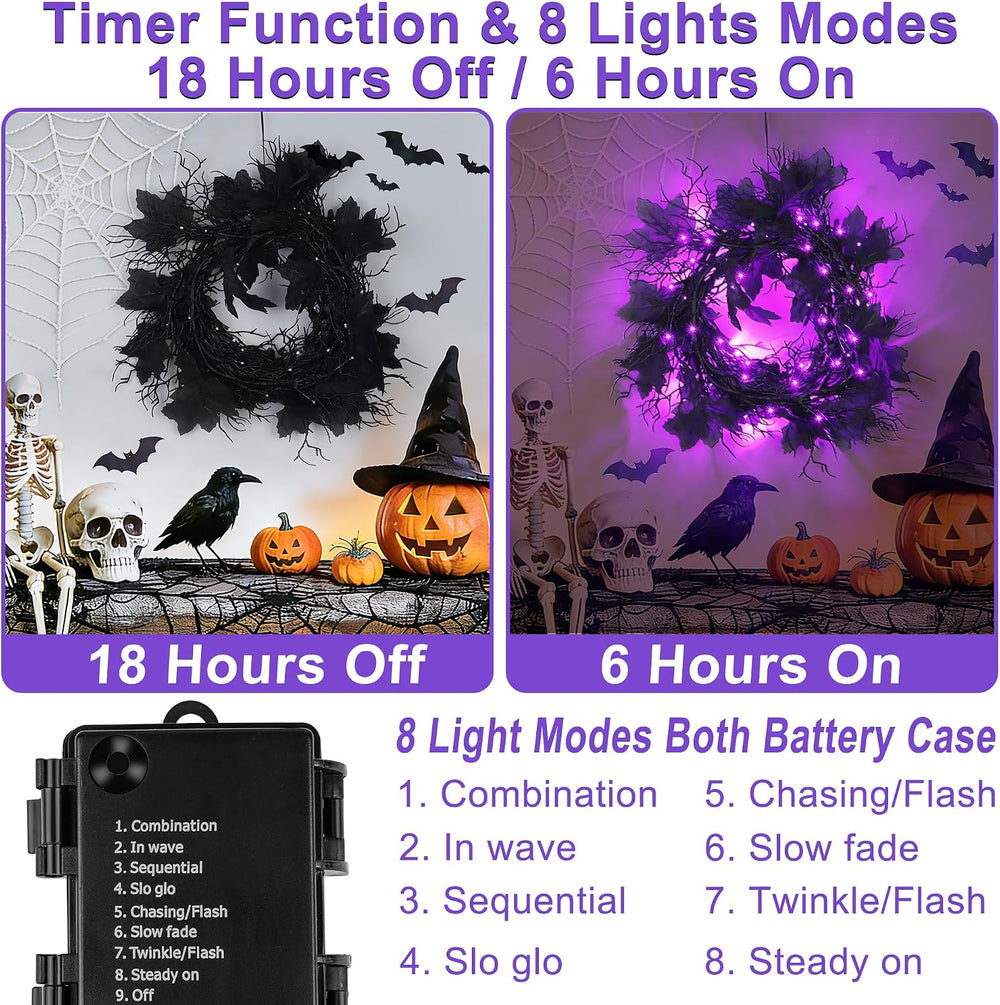 9Ft Lighted Halloween Garland Decorations Indoor, 66 LED Purple Lights Willow...