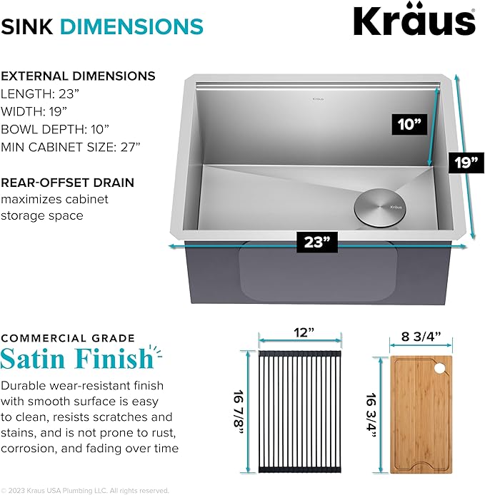 KRAUS Kore 23-Inch Undermount Workstation 16 Gauge Single Bowl Stainless Steel