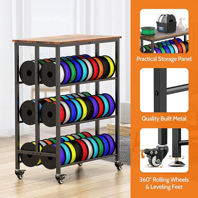 3D Printer Filament Cart, 2 Rows Filament Storage Rack Shelf