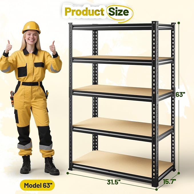63" H Garage Shelving 31.5" W Storage Shelves Adjustable 2000LBS Me...