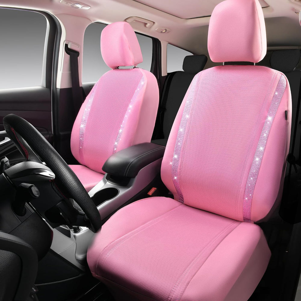 CAR PASS Bling Diamond Car Seat Covers, Shining Rhinestone Waterproof Faux Le...