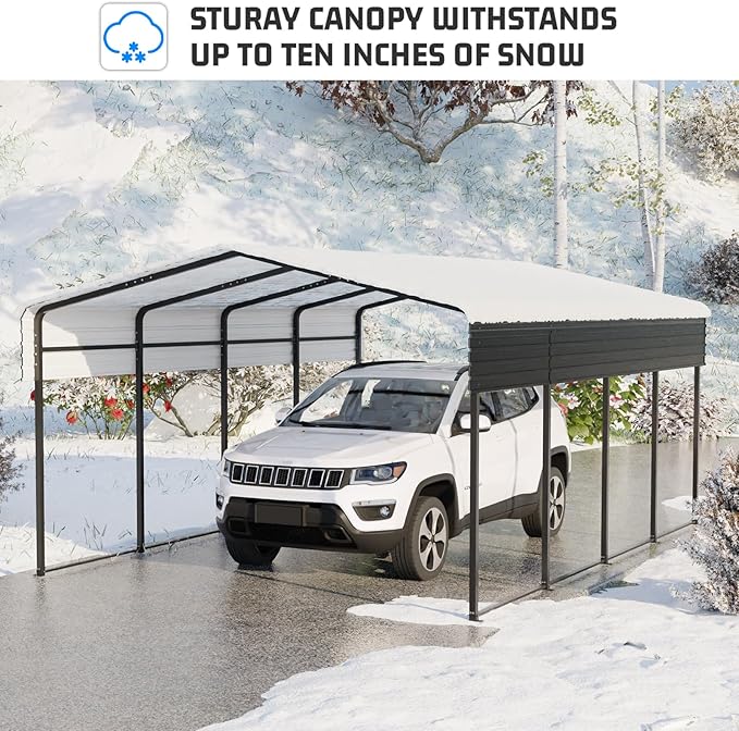 10 x 15 FT Metal Carport with Heavy Duty Galvanized Steel Roof & Durable ...