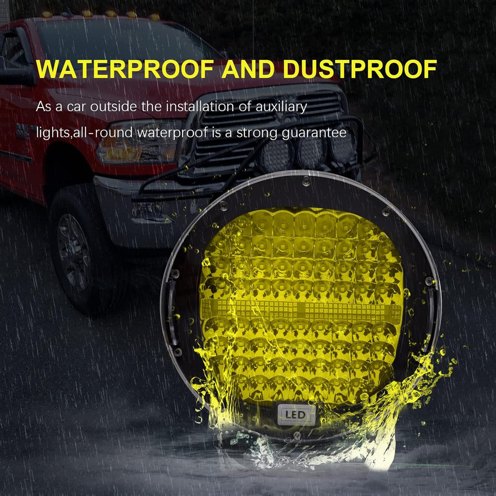 Safego 9inch round led light bar 2Pcs Amber round offroad lights 408W Waterpr...