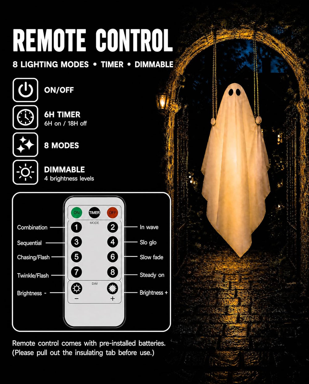 Halloween Decorations Outdoor 4FT Large Hanging Swing Ghost with LED Light