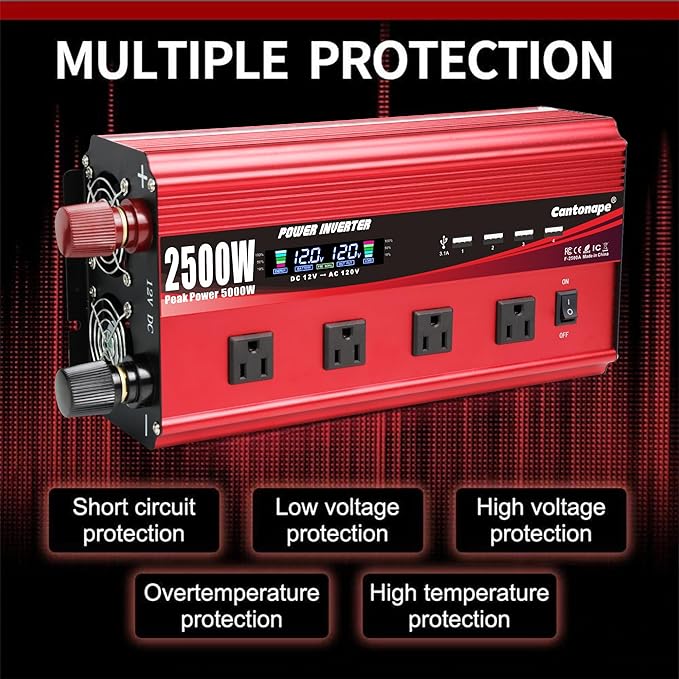 2500W Power Inverter 12V to 110V/120V DC to AC