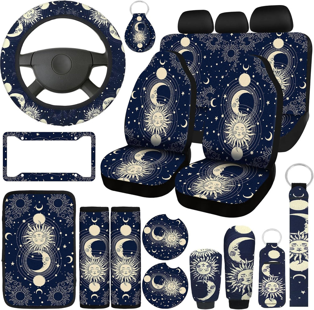 Estune 19 Pcs Car Seat Covers, Full Set Car Accessories Steering Wheel Front ...