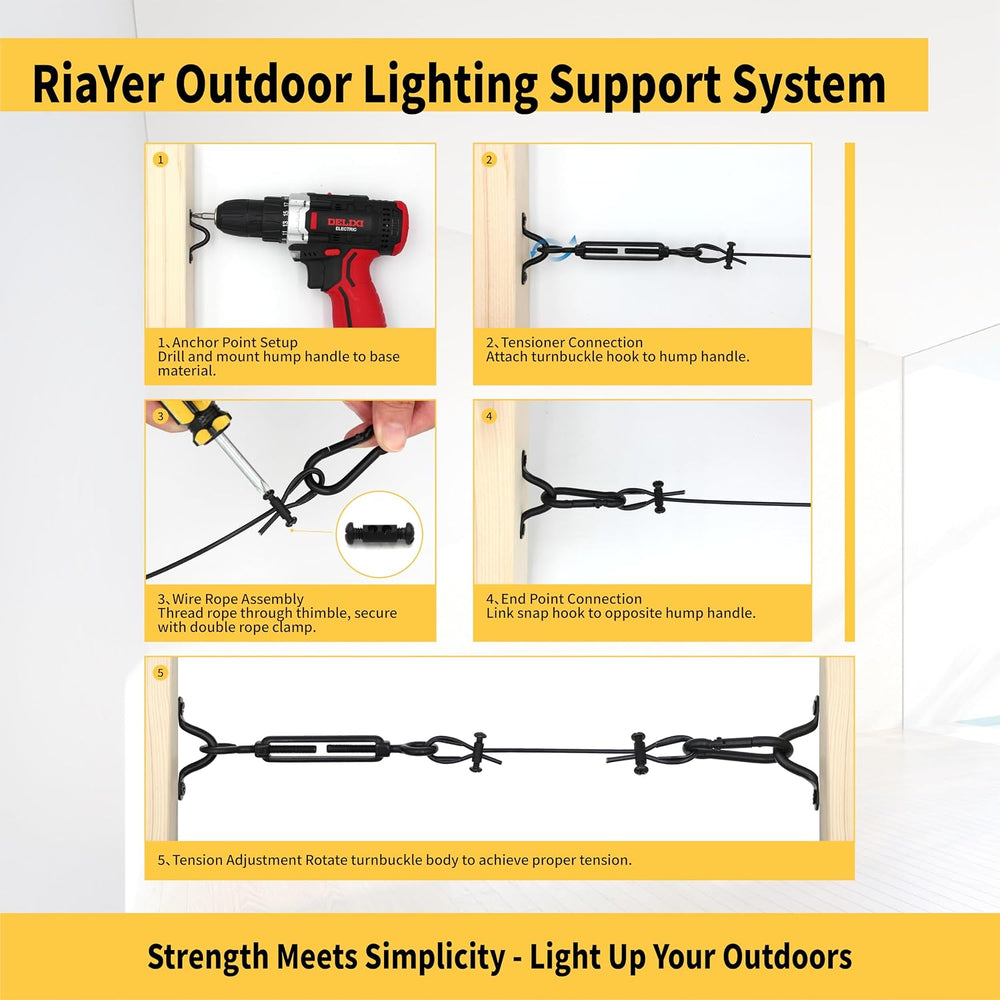 All-Black Globe String Light Suspension Kit, Guide Wire, 165FT