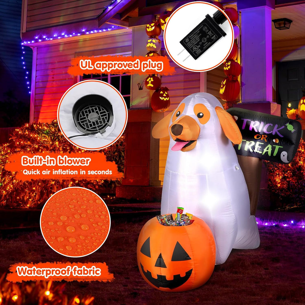 Halloween Inflatables Ghost Dog 4 FT Inflatable Halloween Dog with a Pumpkin ...