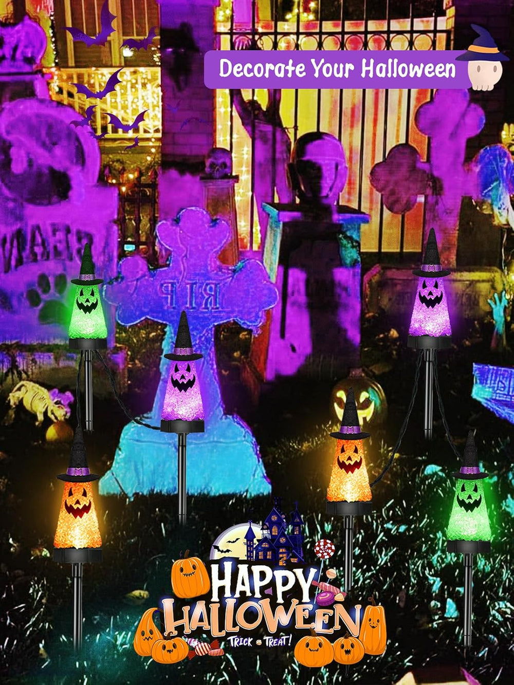 6 Pack Halloween Decorations Outdoor, Solar Ghost Pathway Lights Waterproof