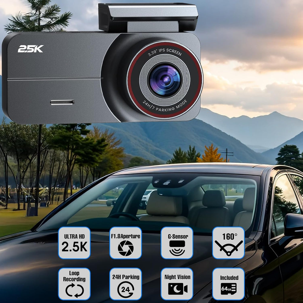 Dash Cam 2.5K Front and Rear 64GB GPS 160° Night Vision