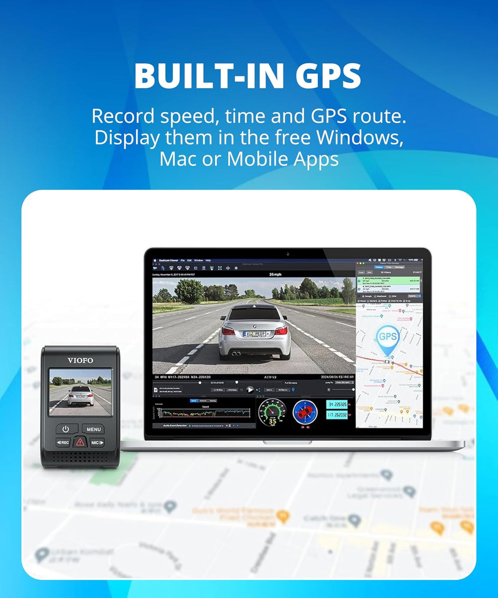 VIOFO A119 V3 Dash Cam, 2K Front Recording, GPS, True HDR Car Dashcam