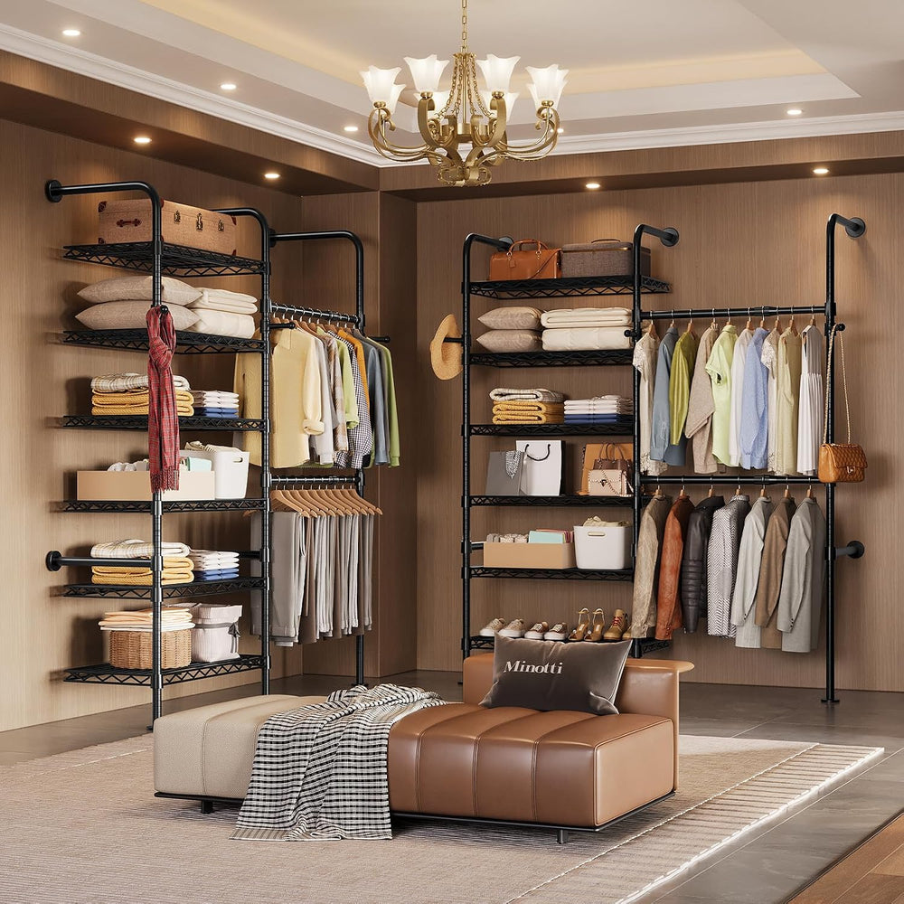 Wall Mounted Closet System, Heavy Duty 2-Row Clothes Rack, Expandable Industr...