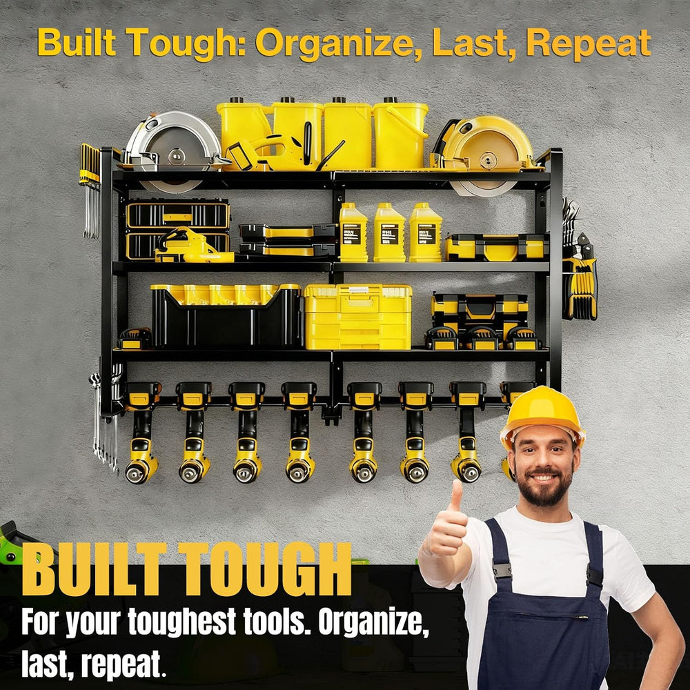 Heavy Duty 4-Tier Wall Mount Tool Rack, 8-Drill Holder & Charging Station...