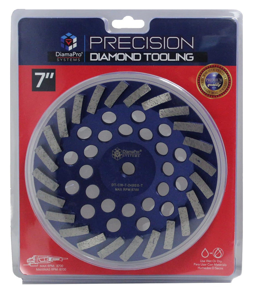 DT-CW-7-24SEG-T Threaded 7 Inch 24 Segment Turbo Concrete Grinding Cup Wheel ...